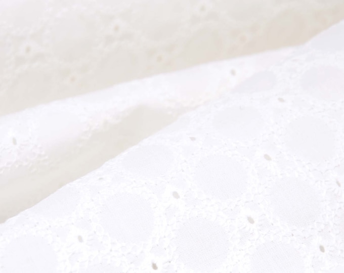 Blouse fabric with white eyelet embroidery and circles - 130 cm wide - semi-transparent fabric, patterned