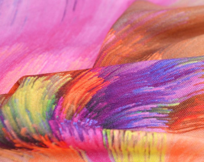 Jersey aus Viskose gemustert, rosa, gelb, orange, Abstrakt - 145cm breit - Stoff glatt, gemustert