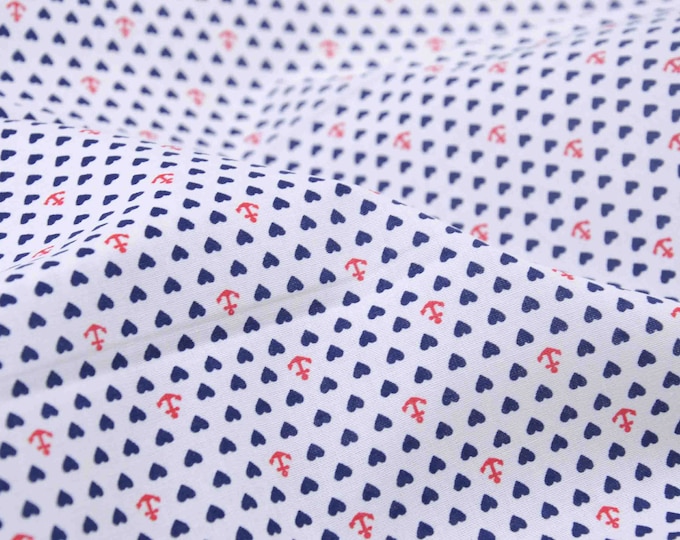 Westfalenstoffe Hamburg, Anker, Herzen, dunkelblau, weiß, Baumwolle, Patchwork, Maritim