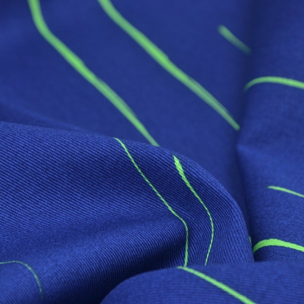 Fibre Mood Special n3, Perla, Baumwolle blau mit grünen Streifen - 150cm breit - Stoff matt, Streifen