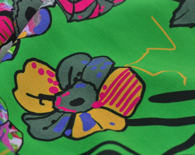 Blouse fabric Janette made of viscose in green with flowers by Hilco - 140 cm wide - patterned fabric