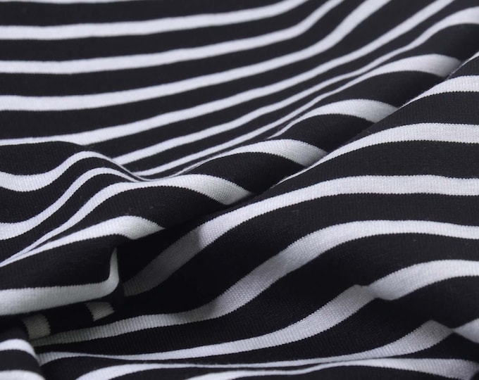 Children's jersey with black and white stripes, made of cotton, striped - 160 cm wide - two-tone fabric, stripes