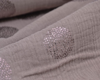 Musselin aus Baumwolle in beige mit Kreisen in Bronze - 130cm breit - Stoff gecrasht Punkte