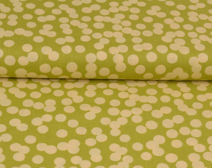 Cotton fabric, patchwork fabric green with beige dots, circles - 110 cm wide - smooth fabric, patterned