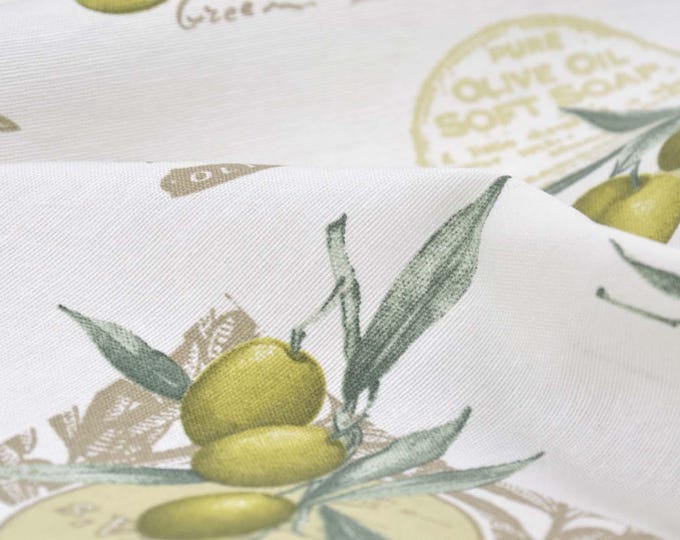 Cotton fabric olives, Italy, white, green, brown, patchwork fabric - 140 cm wide - smooth, patterned fabric