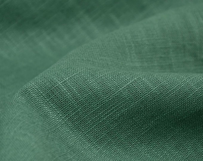 Enzyme-washed linen fabric, solid dark green, by Hilco - 140 cm wide - linen look fabric, solid color