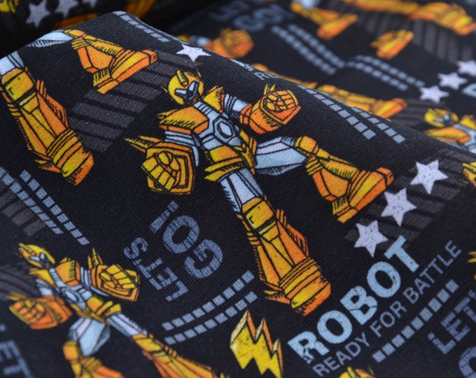 Sweatshirt Stoff mit gelben Robotern für Jungs - 145cm breit - Stoff gemustert Tiere