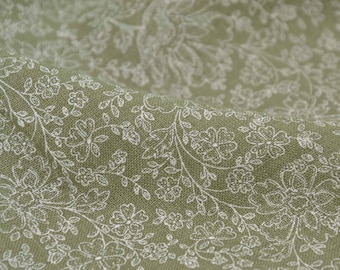 Leinenstoff, reines Leinen grün mit weißen Blumen von Westfalenstoffen - 144cm breit - Stoff Leinenoptik, gemustert