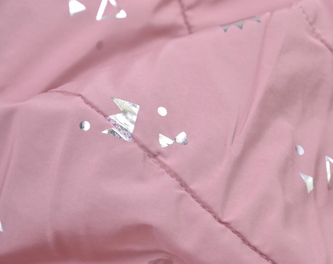 Quilted fabric pink with silver triangles for quilted jackets