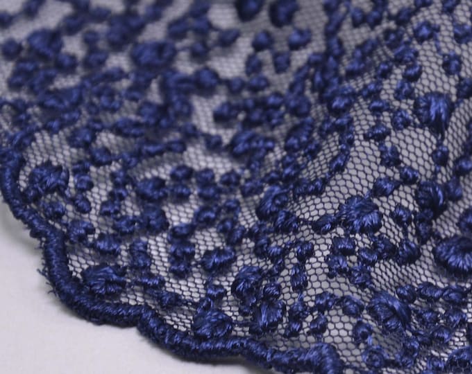 Lace fabric for evening wear with small dots in dark blue - 115 cm wide - patterned fabric