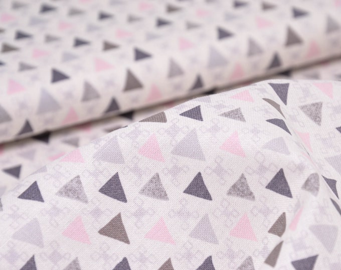 Baumwollstoff in beige, grau, rosa mit Dreiecken, Makower, Andover - 110cm breit - Stoff gemustert, Dreiecke