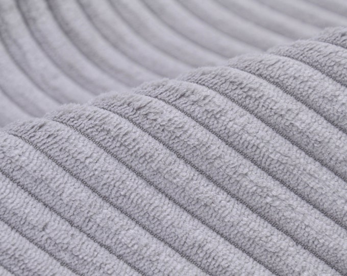 Polsterstoff Cord, samtig, weich, grau, hellgrau - 140cm breit - Stoff flauschig, UNI