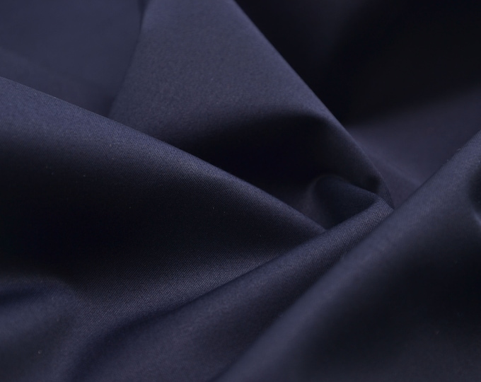 NEW! Cotton stretch satin fabric, trousers, dresses, evening wear, dark blue, elastic