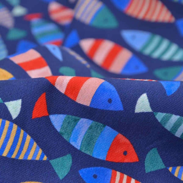 Children's jersey Maritime with colorful fishes made of cotton by Hilco - 150 cm wide - fabric smooth, animals