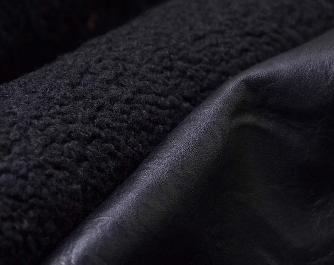 Coat fabric faux leather with teddy, plush in black - 150 cm wide - fabric can be used on both sides, UNI