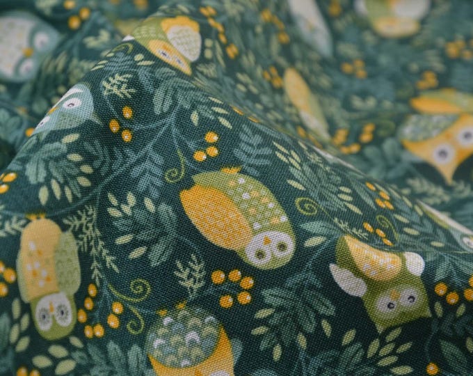 Cotton fabric, patchwork fabric from Makower UK, Autumn, Owls - 110 cm wide - matte fabric, animals