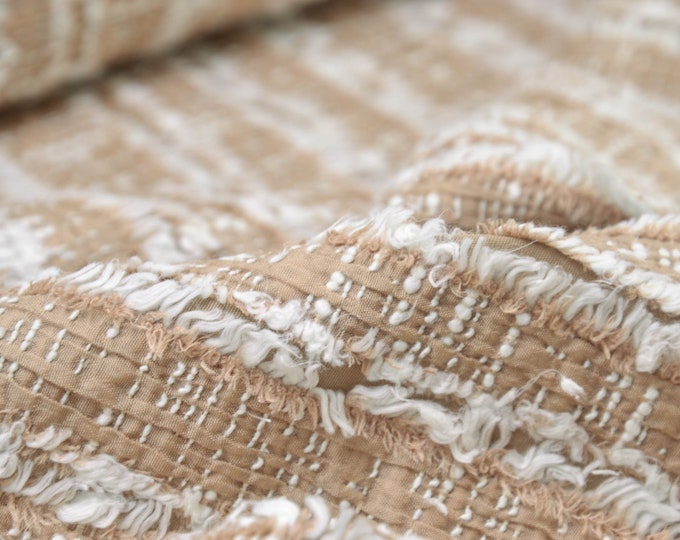 Evening wear Cloque with burnout effect in beige - 120 cm wide - fabric two-tone stripes