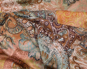 Blouse fabric made of viscose with paisley pattern, ornaments in pink, brown, mint - 145 cm wide - fabric slightly glossy, paisley