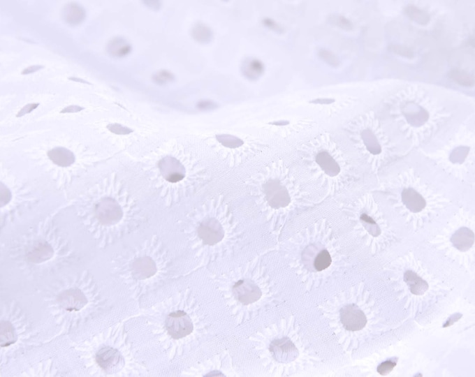 Blouse fabric eyelet embroidery in white with circles - 140 cm wide - fabric semi-transparent, dots
