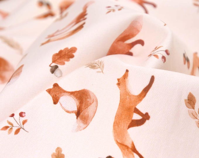 Sweatshirt fabric “Winter Life” with foxes in orange, autumn by Hilco - 145 cm wide - matte fabric, animals
