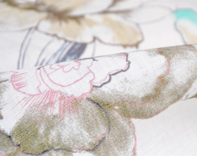 Leinenstoff Agata von Hilco mit großen Blumen in mint - 145cm breit - Stoff glatt gemustert