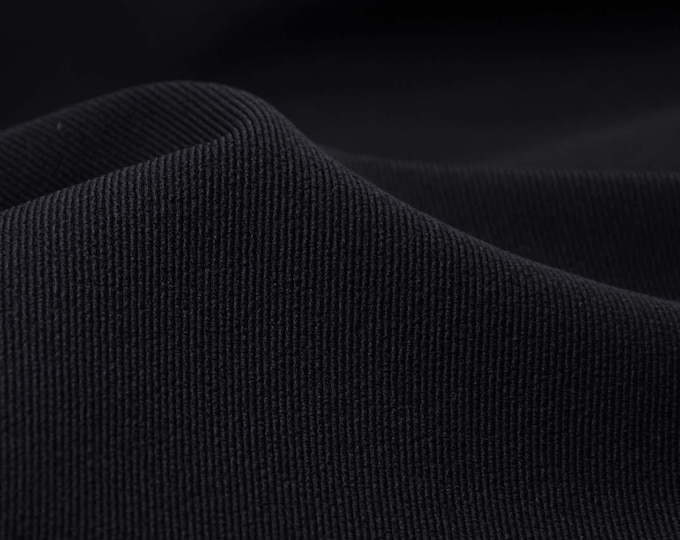 Polyester trouser fabric in solid black, bi-stretch, dresses, trousers - 135 cm wide - fabric slightly glossy, solid color