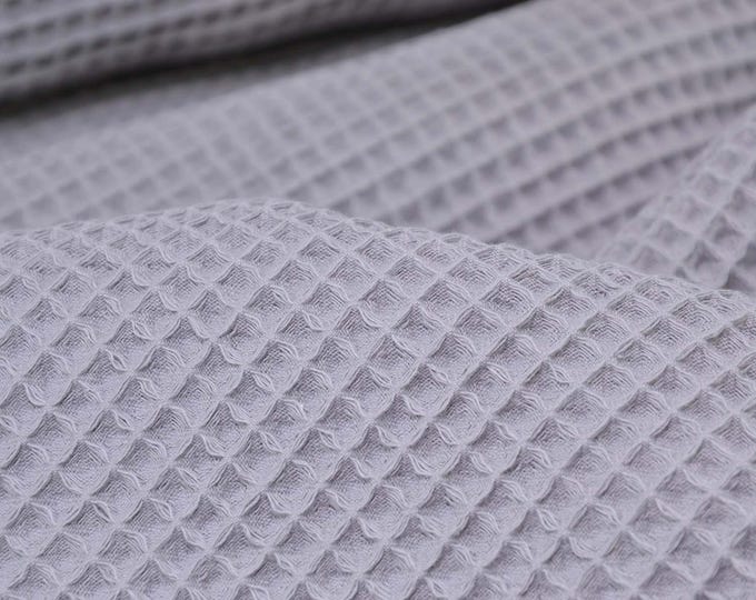 Waffle piqué, waffle fabric made of cotton in solid light grey, grey by Hilco - 145 cm wide - matte fabric, solid color