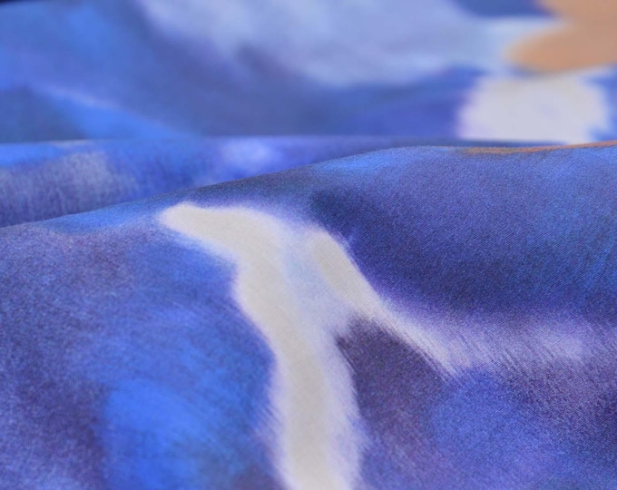 Cotton poplin blouse fabric, blue and beige, by Hilco Ombre Blue - 145 cm wide - smooth, batik fabric