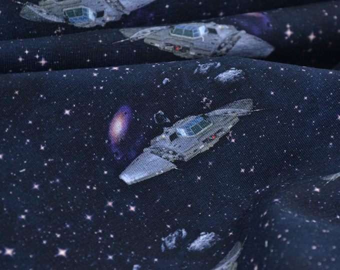 Sweatshirt Stoff Weltall mit Ufos und Sternen - 145cm breit - Stoff gemustert gemustert