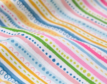 Cotton fabric with colorful stripes, yellow, pink from Makower - 110 cm wide - fabric patterned, stripes