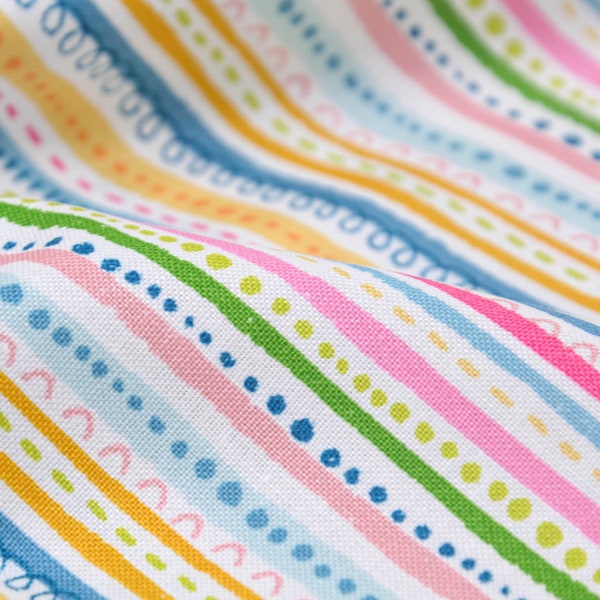 Cotton fabric with colorful stripes, yellow, pink from Makower - 110 cm wide - fabric patterned, stripes