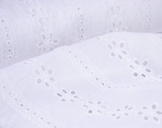 NEW! Blouse fabric, cotton, eyelet embroidery, white, flowers