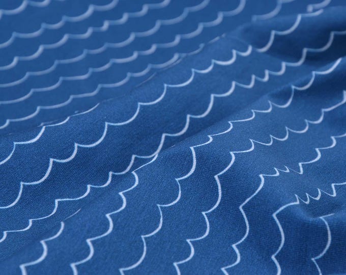 Children's jersey "Waves" with waves by Hilco, nautical, dark blue - 150 cm wide - matte, patterned fabric