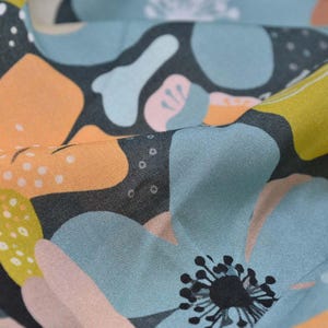 Viscose blouse fabric with flowers, women&#39;s, petrol, green by Hilco - 140 cm wide - smooth, patterned fabric