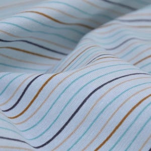 Children&#39;s jersey, cotton, patterned, stripes, light blue, brown - 150 cm wide - fabric smooth, stripes
