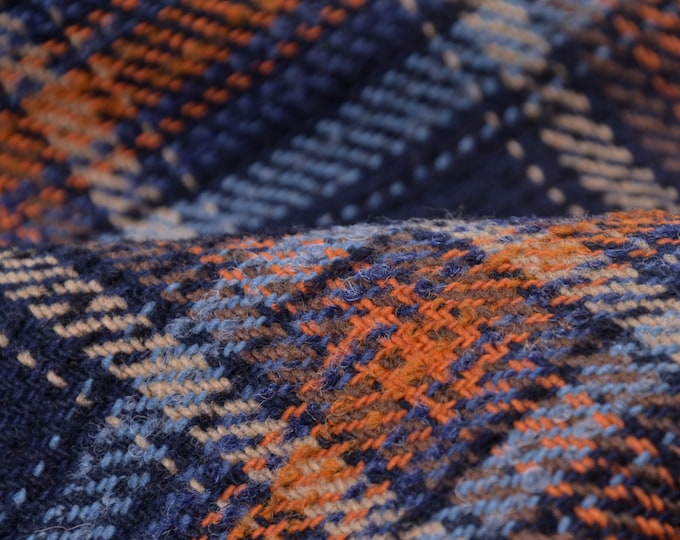 Coat fabric made of cotton and wool, blue check pattern from Italy - 145 cm wide - matte check fabric