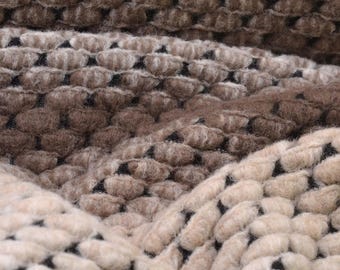 Coat fabric made of virgin wool in beige and brown, coarsely knitted - 140 cm wide - fabric with a nubby texture, melange