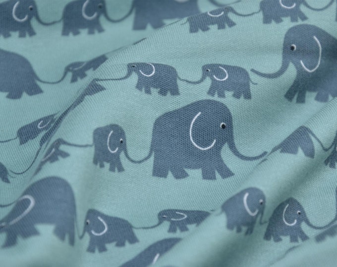 Children's jersey interlock by Westfalenstoffe with elephants - 140 cm wide - fabric patterned animals