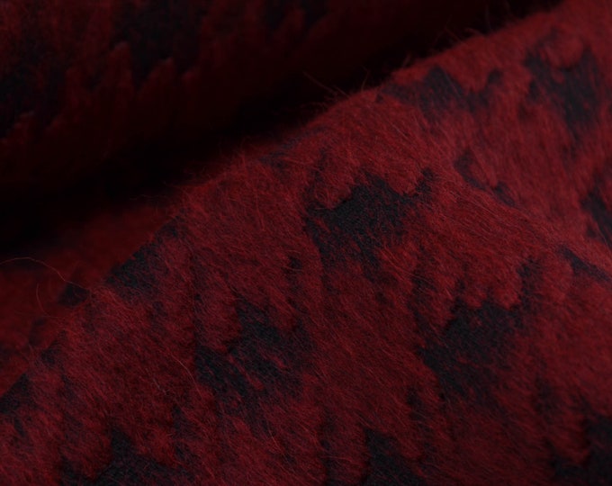 Coat fabric with houndstooth pattern in red, black - 150 cm wide - fabric patterned houndstooth