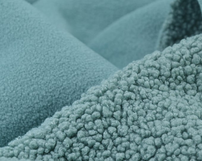 Coat fabric fleece teddy in mint, green by Hilco - 145 cm wide - fabric smooth UNI