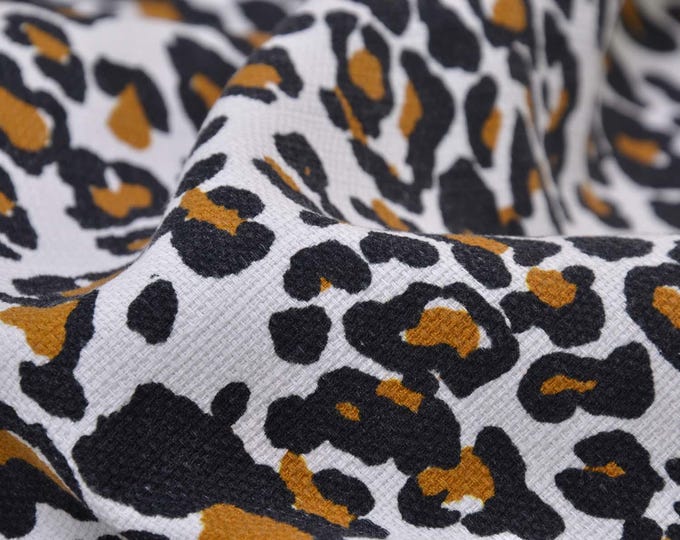 Cotton trouser fabric with stretch, leopard print, black, brown - 145 cm wide - linen-look fabric, leopard print