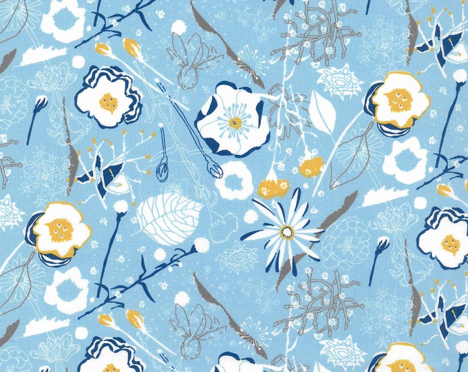 Mainau Westfalenstoffe Baumwolle Blumen Blau Gelb Patchwork