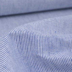 Linen fabric with cotton, striped blue and white stripes - 140 cm wide - fabric linen look, stripes