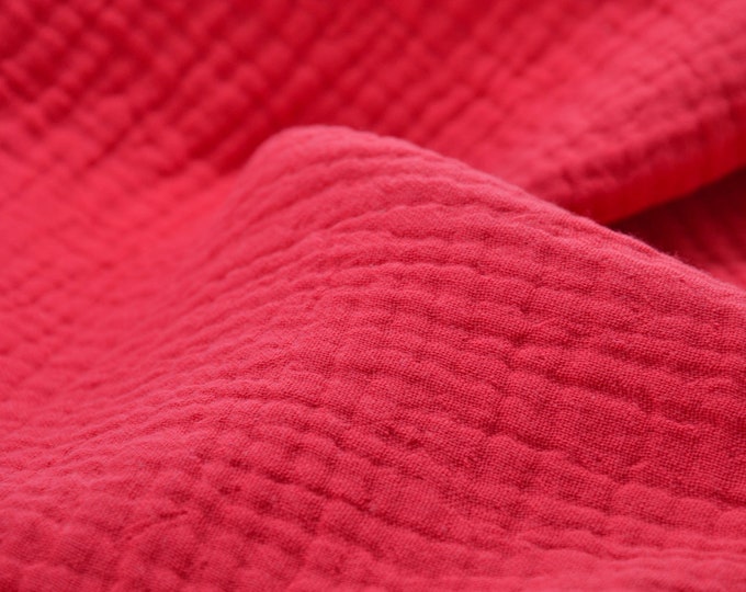 Muslin in coral made of cotton by Fibre Mood - 135 cm wide - crushed fabric UNI