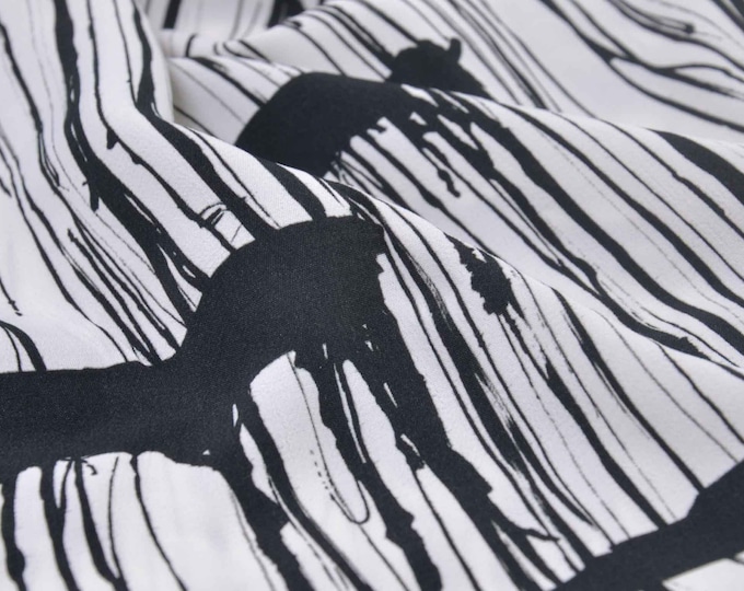 Viscose blouse fabric Wenke stripes, black, white by Hlico - 145 cm wide - matte, patterned fabric