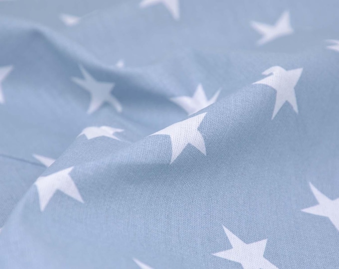 Cotton fabric with stars, light blue and white, patchwork fabric, extra wide - 295 cm wide - smooth, patterned fabric