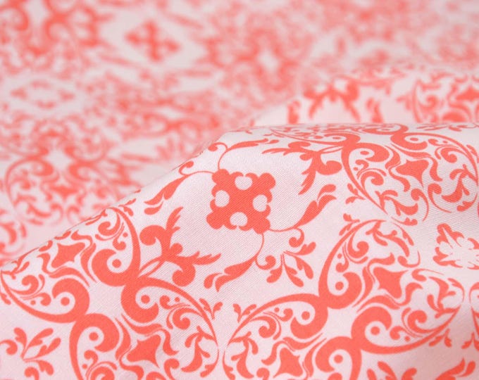 Cotton fabric with ornaments, white, orange, patchwork fabric - 110 cm wide - patterned fabric, ornaments