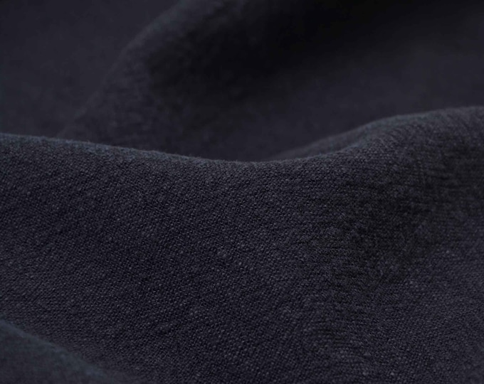 Leinen stone washed uni schwarz, Kleid, Rock - 140cm breit - Stoff Leinenoptik, UNI