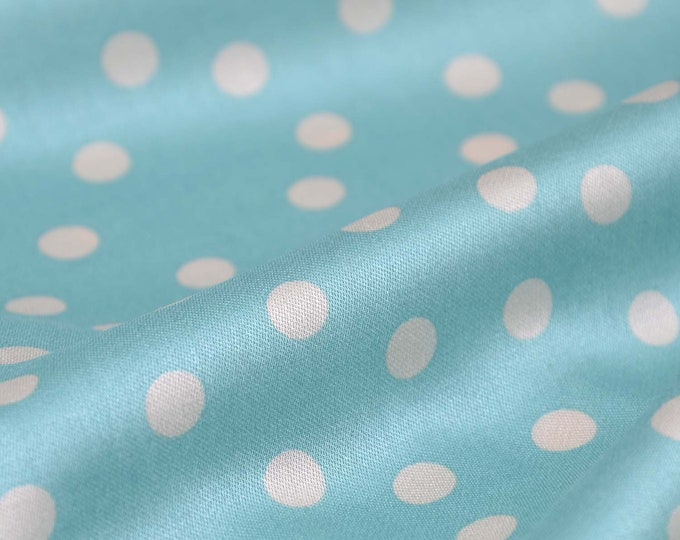 Blouse fabric satin made of viscose with dots in turquoise, cream-white - 145 cm wide - fabric slightly shiny, dots