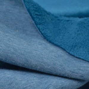 Sweat fabric Alpine fleece mottled, plain, petrol, blue - 147 cm wide - fabric fluffy, melange